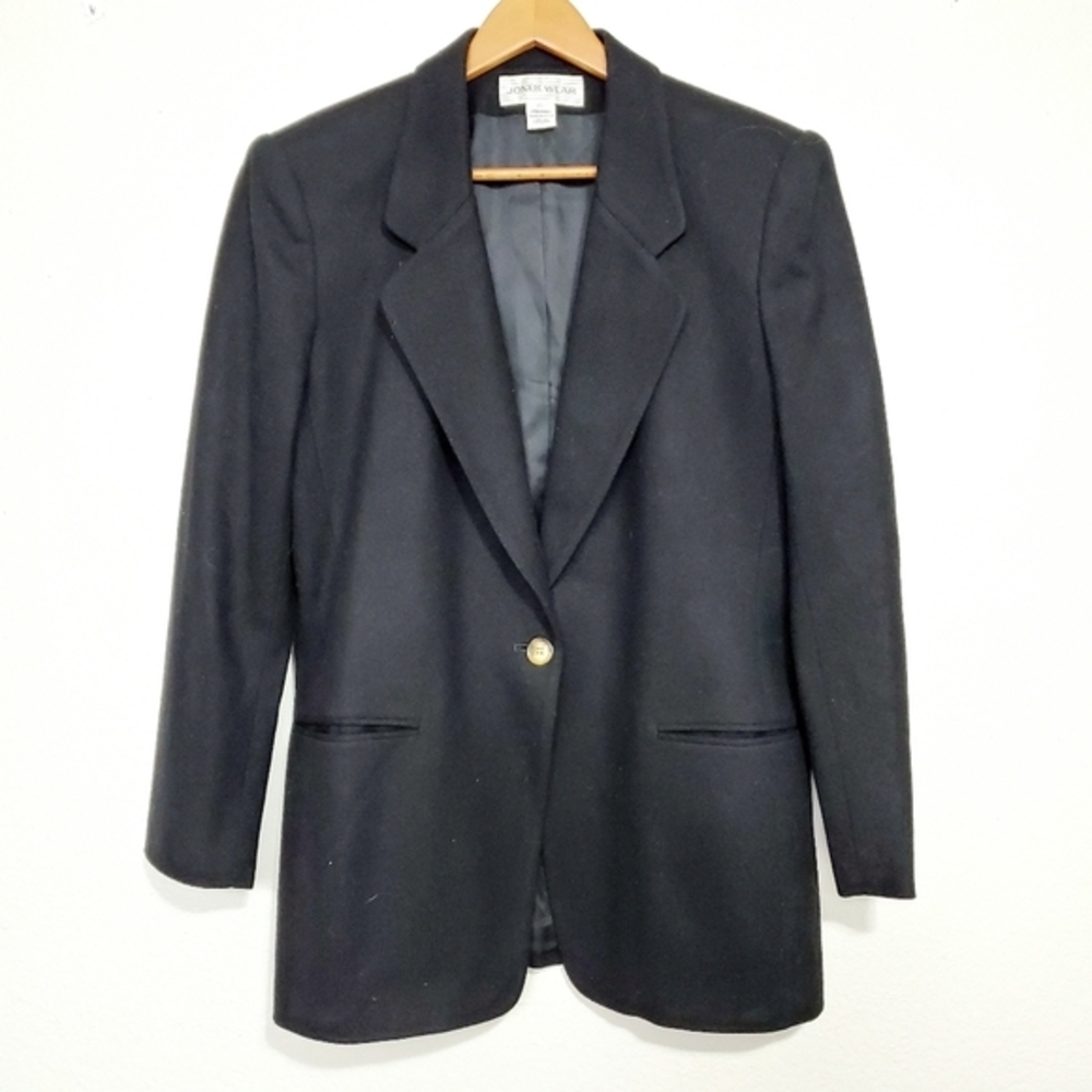 Jones Wear One Button Womens 10 Blazer 100% Wool Black Office Work Business Suit